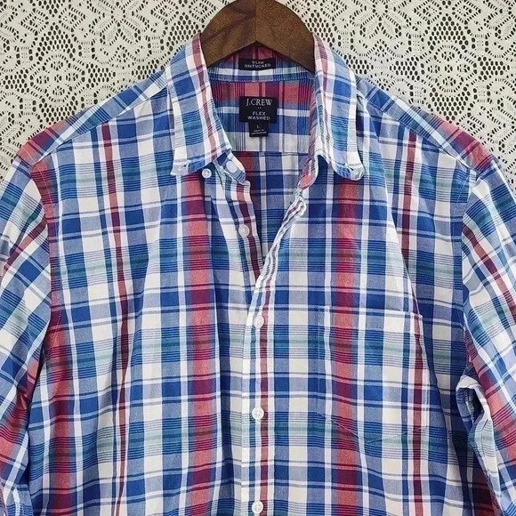 J. crew untucked slim plaid button down men's long sleeve shirt L - Picture 3 of 7